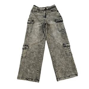 Madden nyc wide leg cargo jeans black stretchy small (medium) basic trendy new